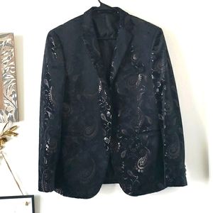BLACK VELVET Paisley Print Smokers Jacket Blazer Size L